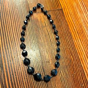 Classic Vintage Crystal Choker Necklace Faceted Beads Black 50s